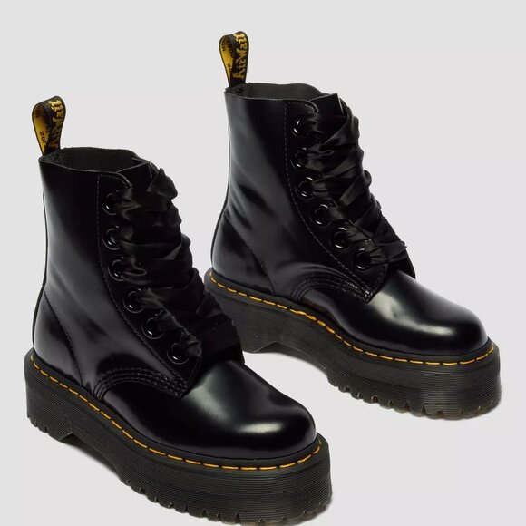 DR. MARTENS MOLLY Leather Platform Boots BLACK BUTTERO Men's Size 10 NEW - Picture 14 of 16